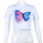 T shirt Women Summer Butterfly Print Slim Fit Slimming round Neck Cropped Top