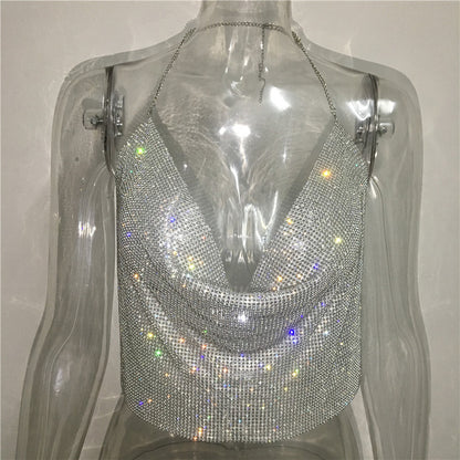 Women Clothing Rhinestone Rhinestone Vest Sexy Party Nightclub Sexy Suit Rhinestone Top Sling