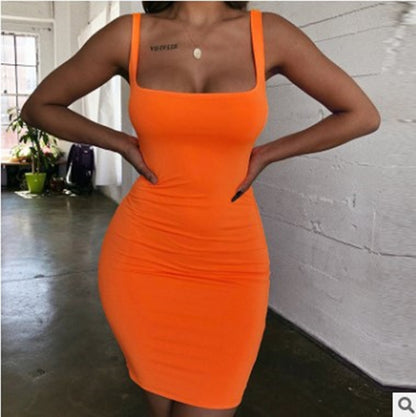 Candy Color Hip-Wrapped Sleeveless Strap Dress Women Dress