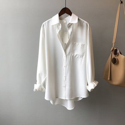 Shirt for Women Spring Korean Chic Solid Color Simple Long Sleeve Collared Shirt for Women