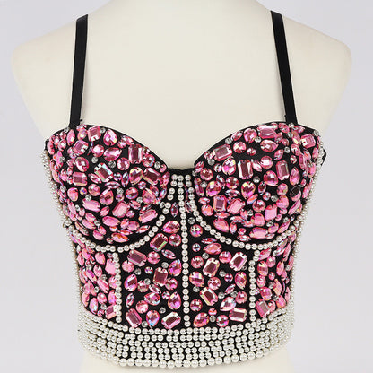 Heavy Industry Beads Vest Ball Sexy Sling Light Diamond Corset Chest Support Body Shaping Top