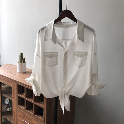 Autumn Retro Hong Kong Loose Lace up Shirt Women Western Top