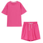 Spring Summer Round Neck Short Sleeve T shirt Solid Color Two piece Set Comfortable Home Sports Casual Set Loungewear