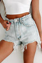 Sky Blue Distressed Raw Hem High Waist Denim Shorts