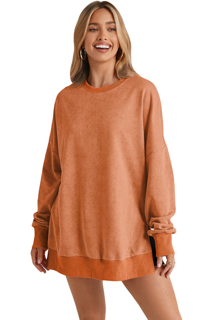 Green Plain Drop Shoulder Ribbed Trim Oversized Sweatshirt