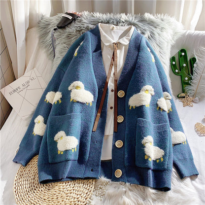 Very Fairy Sweater Cardigan Women Loose Outer Wear Internet Lazy Knitwear Coat Spring Autumn