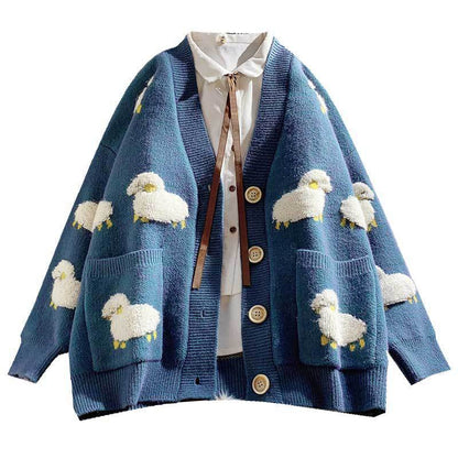 Very Fairy Sweater Cardigan Women Loose Outer Wear Internet Lazy Knitwear Coat Spring Autumn