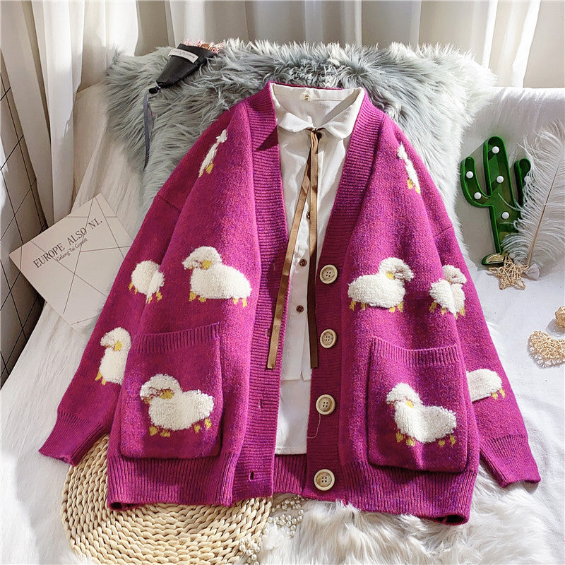 Very Fairy Sweater Cardigan Women Loose Outer Wear Internet Lazy Knitwear Coat Spring Autumn