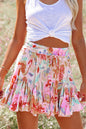 Multicolor Abstract Floral Print Ruffled High Waist Mini Skirt