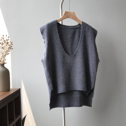 Autumn Knitted Vest for Women V neck Korean Casual Loose Sleeveless Vest for Women