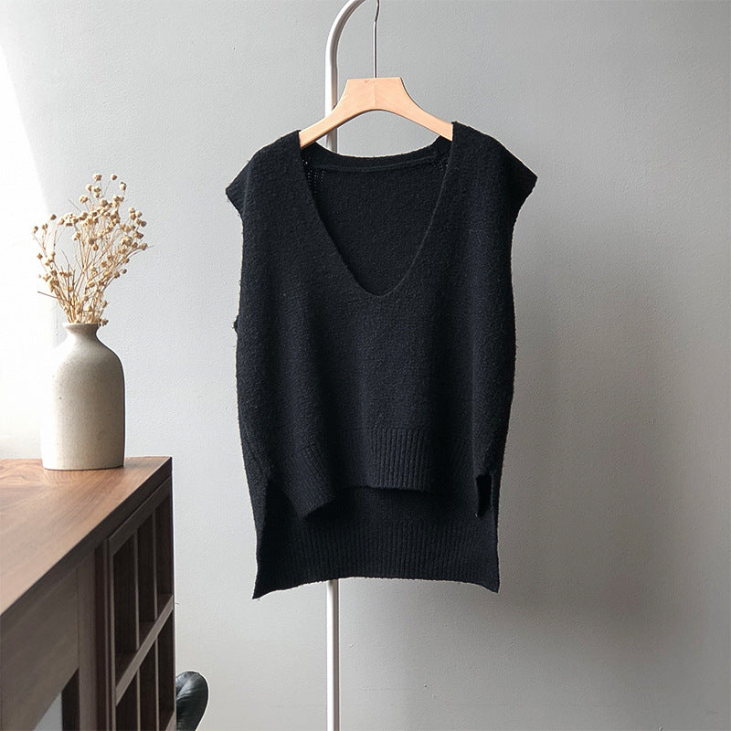 Autumn Knitted Vest for Women V neck Korean Casual Loose Sleeveless Vest for Women