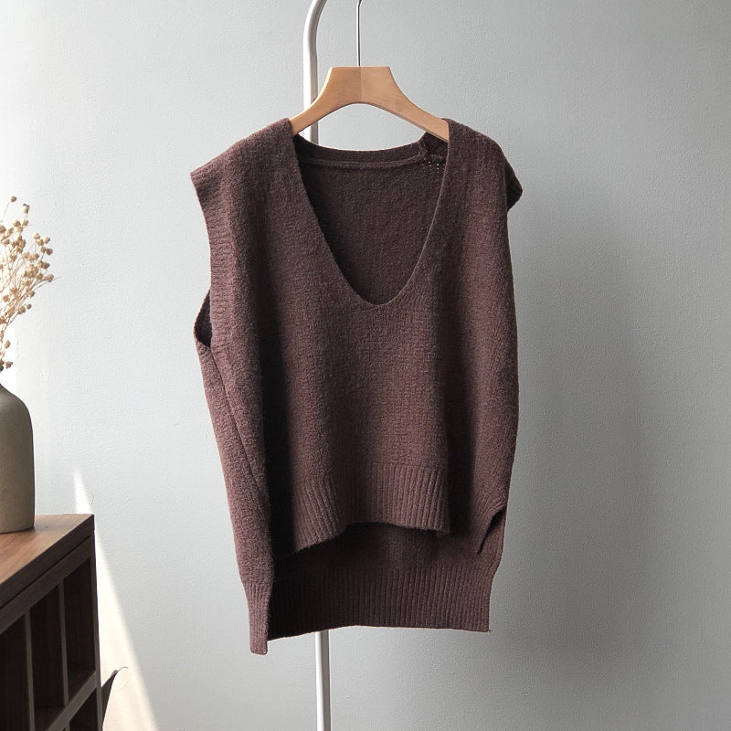 Autumn Knitted Vest for Women V neck Korean Casual Loose Sleeveless Vest for Women