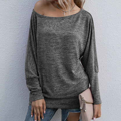 Autumn Winter off-Neck Long Sleeve Bottoming T-shirt Casual Sweater Top for Women