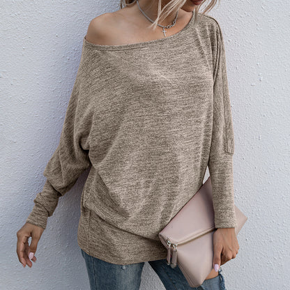 Autumn Winter off-Neck Long Sleeve Bottoming T-shirt Casual Sweater Top for Women