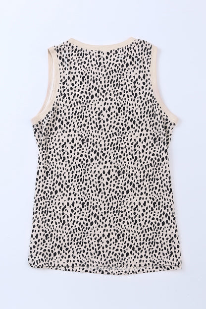 Leopard Contrast Trim Casual Round Neck Tank Top