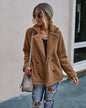 Fall Winter Button Blazer Collar Pocket Women Blouse