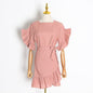 Stylish Adjustable Belt Ruffled Patchwork 4 Color Cotton Linen Dress Women