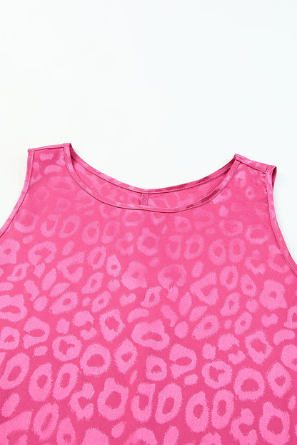 Rose Satin Leopard Casual Round Neck Tank Top