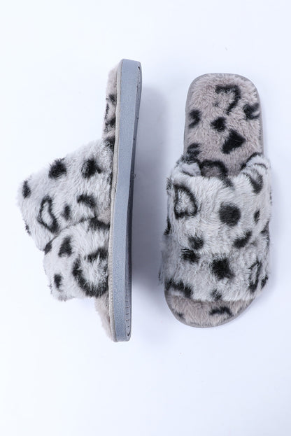 Leopard Print Peep Toe Plush Slippers