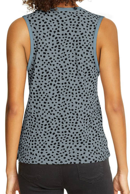 Leopard Contrast Trim Casual Round Neck Tank Top