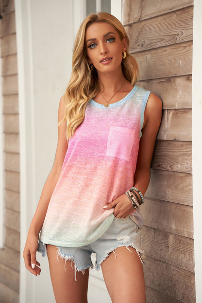 Pink & Blue Tie Dye Front Pocket Sleeveless Tank Top