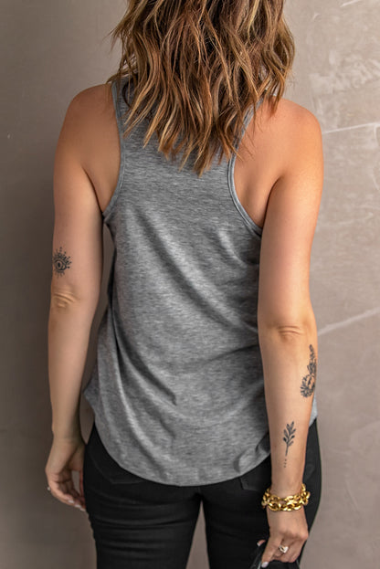 Gray Casual V Neck Racerback Tank Top With Pocket