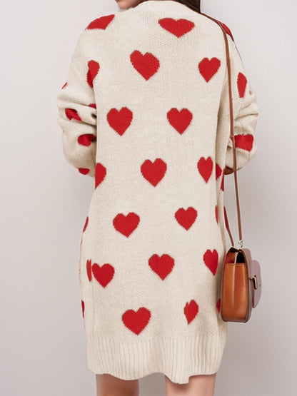 Heart Open Front Long Sleeve Cardigan