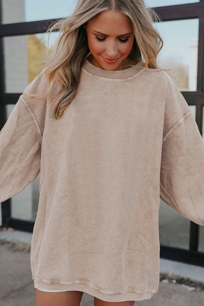 Apricot Drop Shoulder Ribbed Oversized Sweatshirt