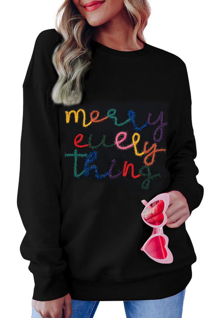 Black Every Thing Glitter Letter Christmas Sweatshirt