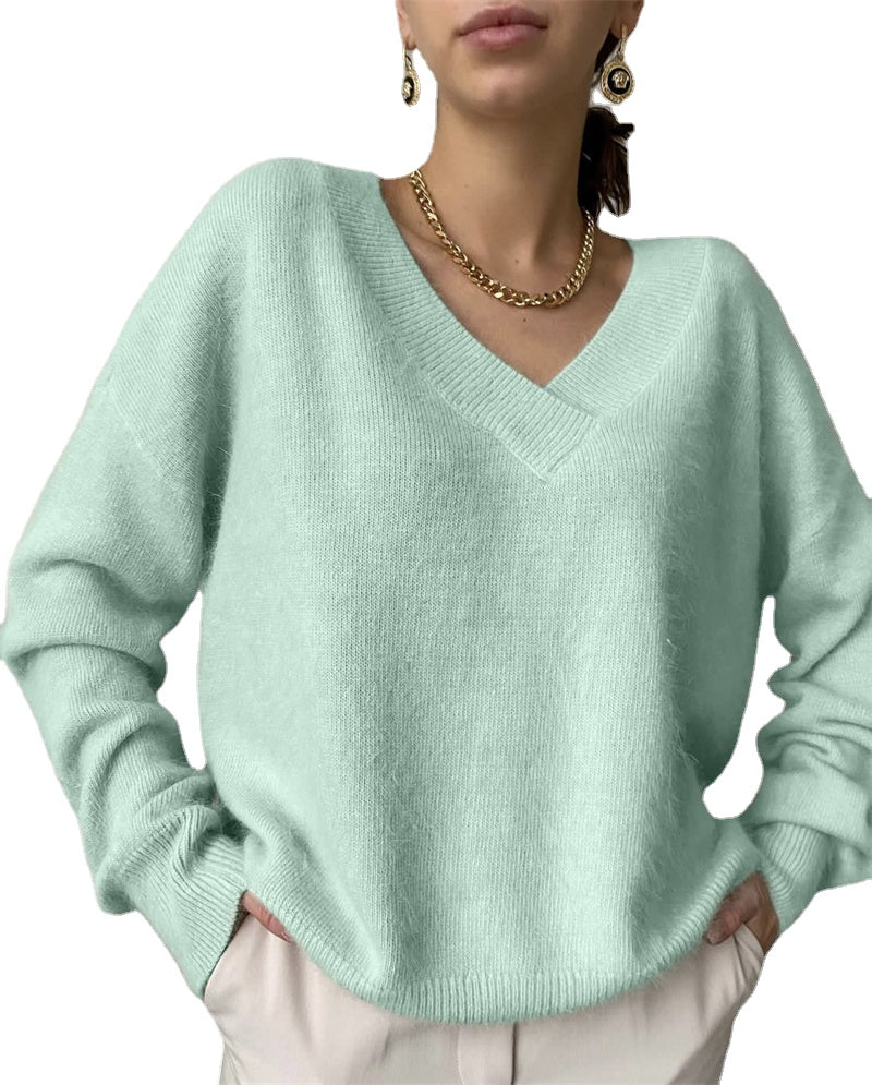 Doris Soft V-neck Loose Knitted Woman Sweater