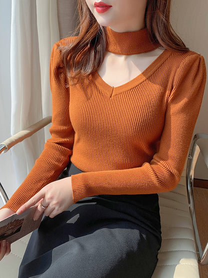 Tanya Hollow Out Halter Turtleneck Woman Sweater