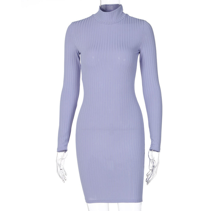 Popular High Collar Dress For Women Autumn Fashionable Fitted Long Sleeve Hip