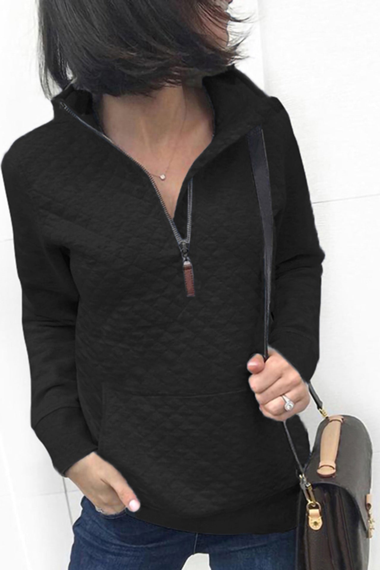 Autumn Winter Pocket Long-Sleeve Zipper Women Top Sweater