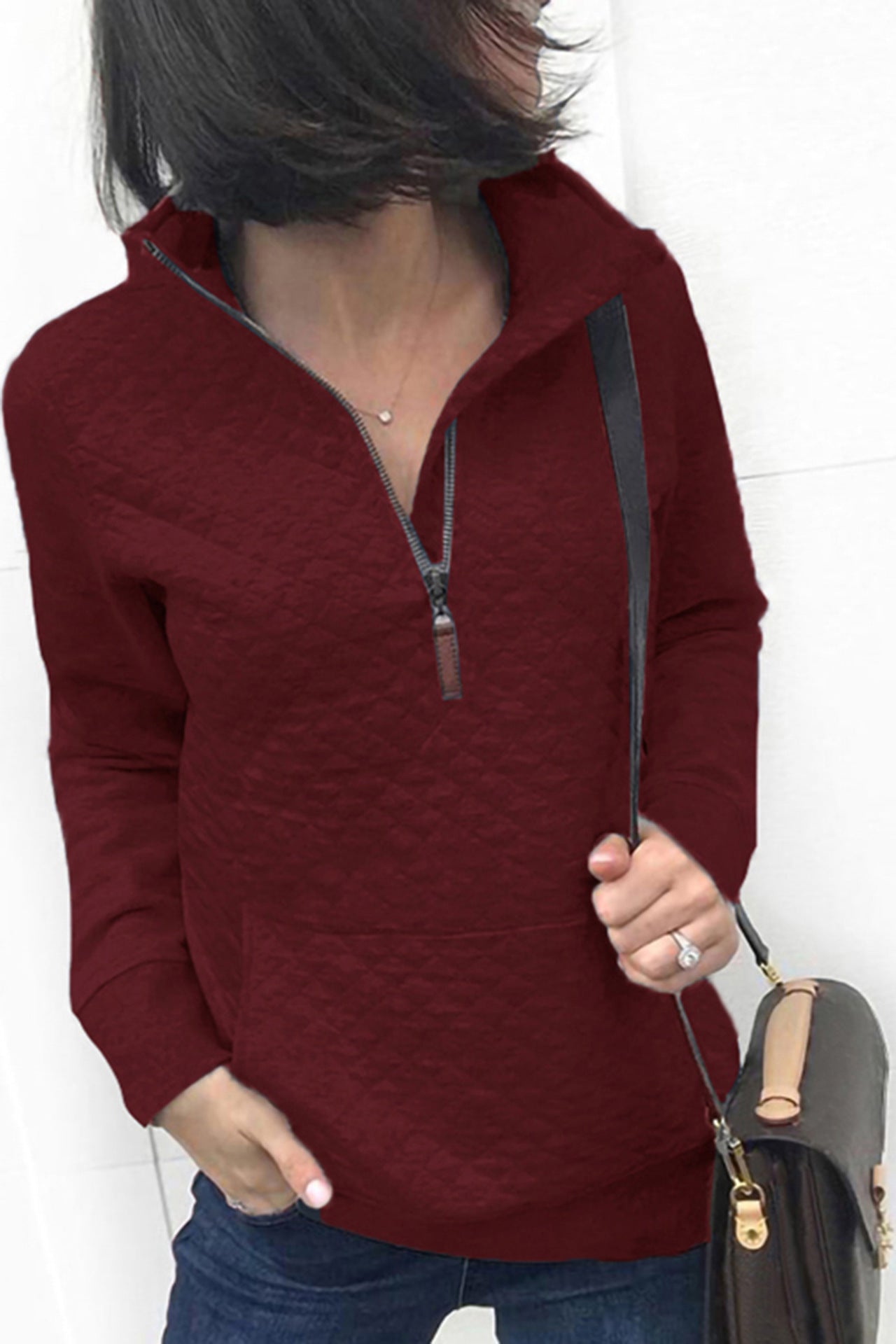 Autumn Winter Pocket Long-Sleeve Zipper Women Top Sweater