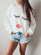 Autumn Winter Popular round Neck Eyelash Lips Floral Print Long Sleeve Pullover Women Loose Halloween