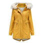 Women Cotton-Padded Clothes Fleece  Mid-Length Detachable Hat Fur Collar Winter Warm Fleece Overcoat Woman Plus Size