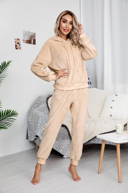 Autumn Winter New  Double-Sided Velvet Hooded Sweater Pajamas Casual Women Clothing Fashion Suit Women