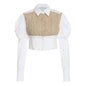 Woven Twisted Wool Stitching Cotton Shirt Puff Sleeves Shirt Shirt