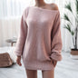 Autumn Winter Long Sleeve off Shoulder Casual Loose Knitted Sweater Dress Women Clothing