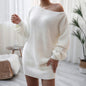 Autumn Winter Long Sleeve off Shoulder Casual Loose Knitted Sweater Dress Women Clothing