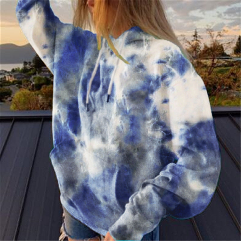 Street Women Clothing Loose Hooded Tie-Dyed Printed Casual Large Hoody  Top