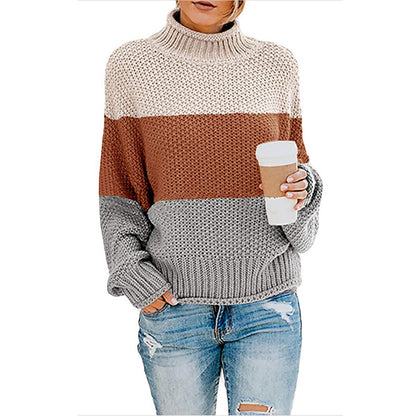 Autumn Winter Sweaters Knitwear Women Clothing Thick Thread Color  Turtleneck Pullover