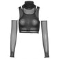 Fall Women Wear High Neck cropped Mesh See-through Slim Fit Slimming All-Match Bottoming T-shirt Opera Glove