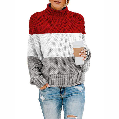 Autumn Winter Sweaters Knitwear Women Clothing Thick Thread Color  Turtleneck Pullover