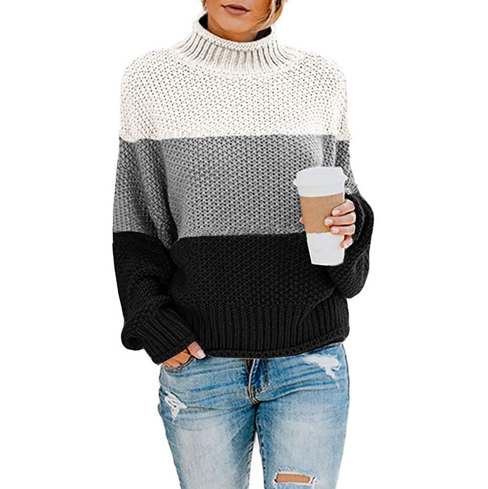 Autumn Winter Sweaters Knitwear Women Clothing Thick Thread Color  Turtleneck Pullover