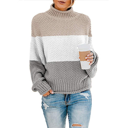 Autumn Winter Sweaters Knitwear Women Clothing Thick Thread Color  Turtleneck Pullover