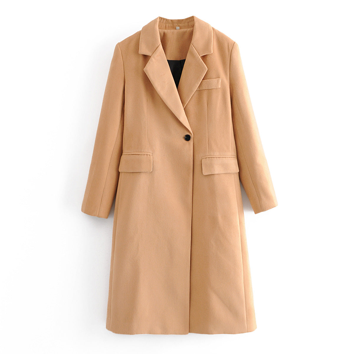 Early Winter Women Clothing Collar Solid Color One Button Mid Length Coat