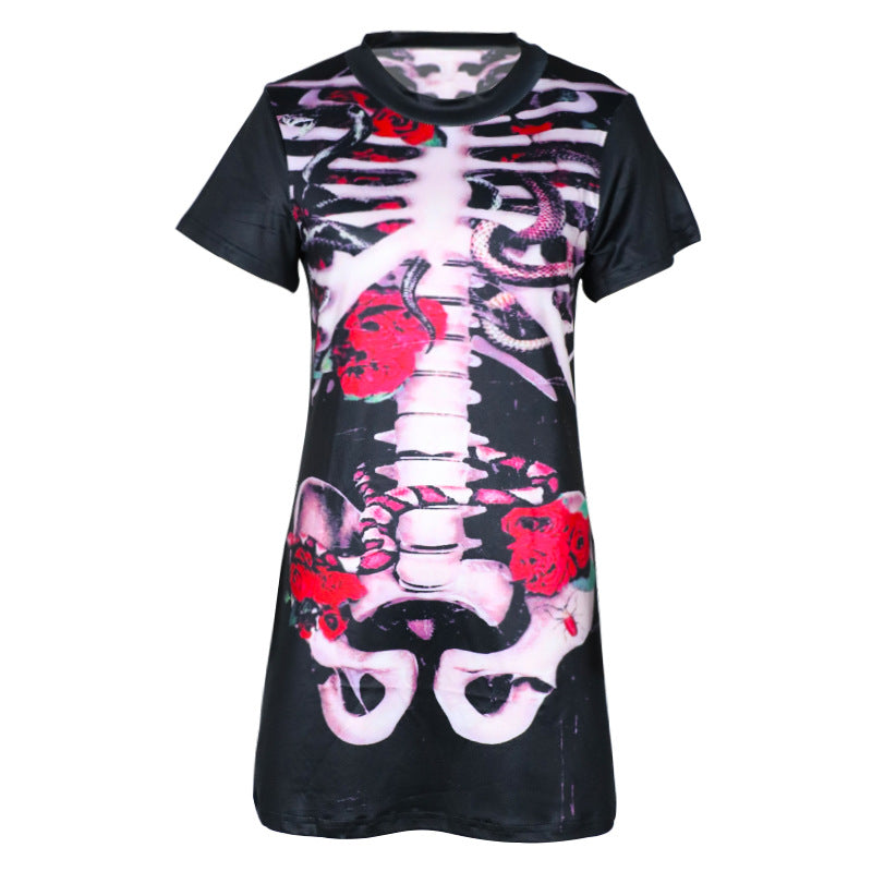 Halloween Costume Skull Spiritual Love Cospaly Performance Wear Printed Dress for Women