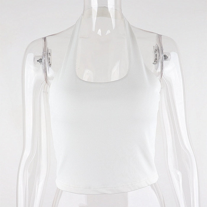 Cloth Polyester Clothing Women Wear Summer cropped Sleeveless Halter Rib Bottoming Vest