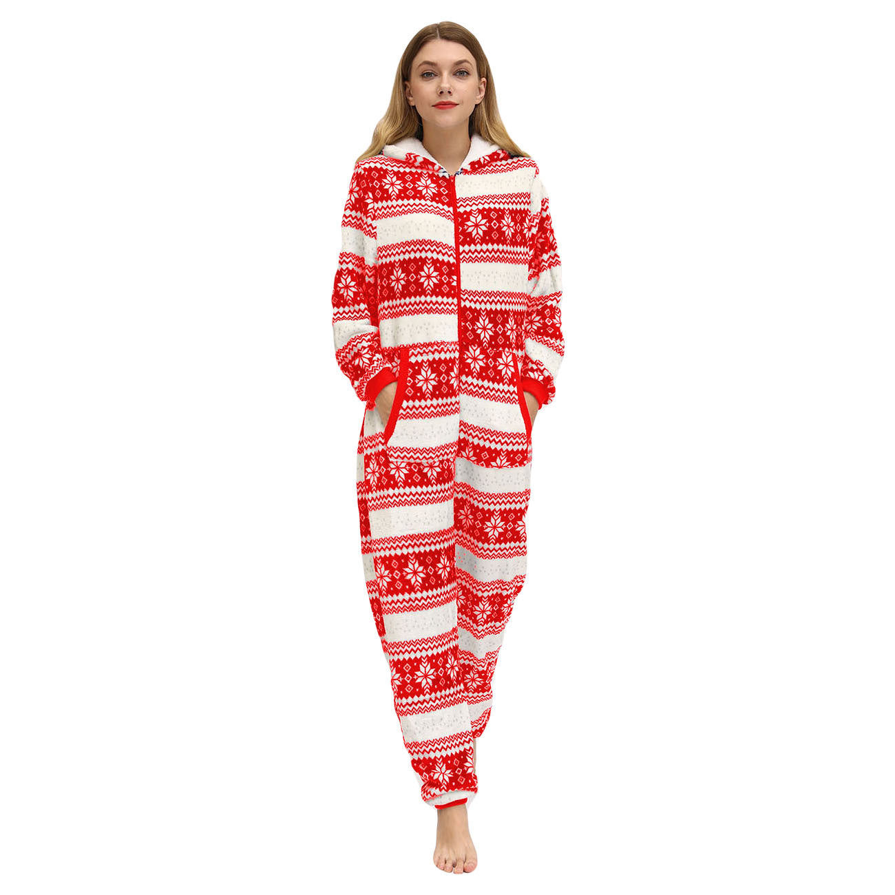 Women Christmas Festival Deer Snowflake Flannel Jumpsuit Pajamas Home Wear